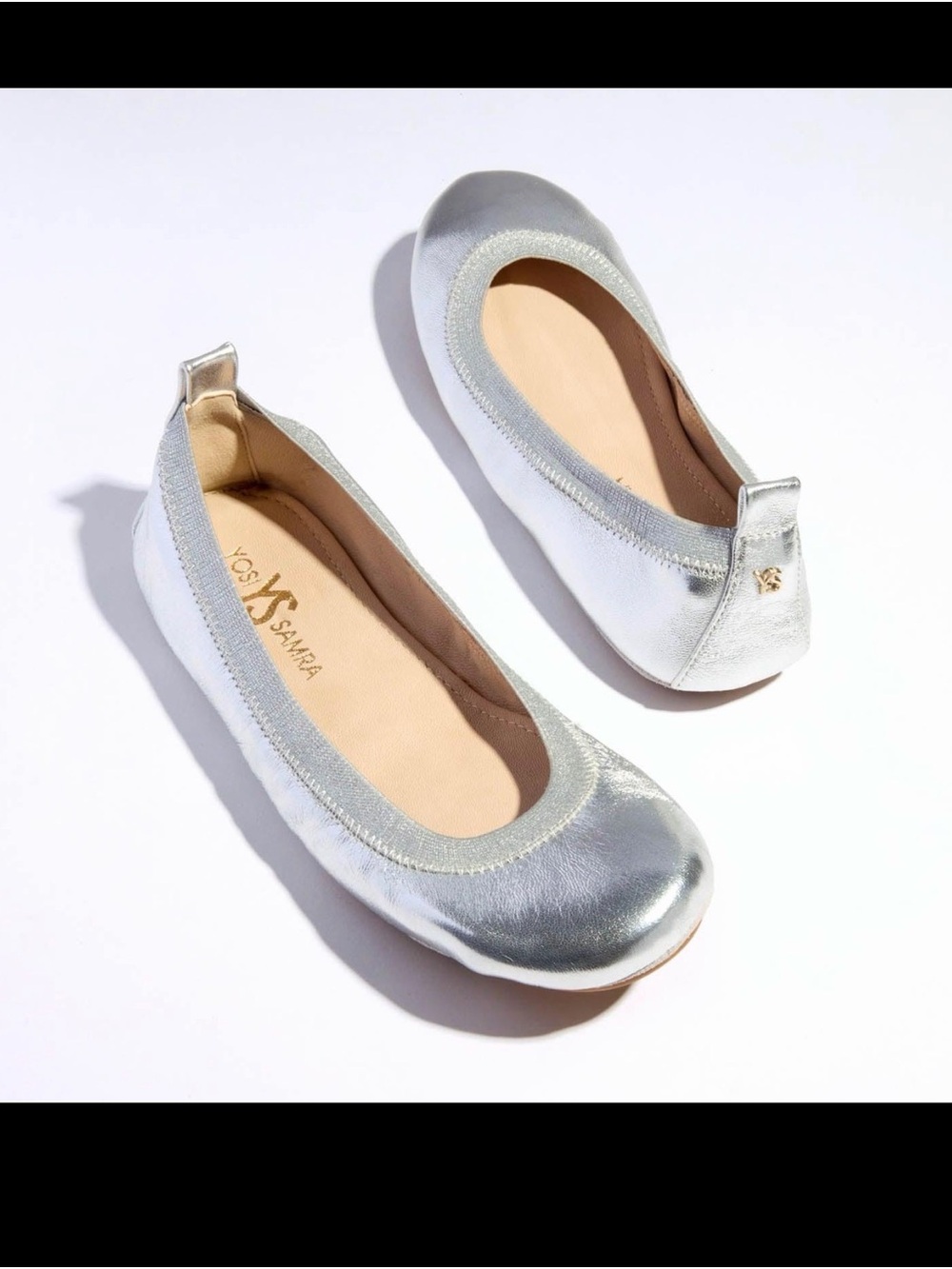 Yosi Samra Samara Metallic Silver Leather Foldable Ballet Flats Size 10